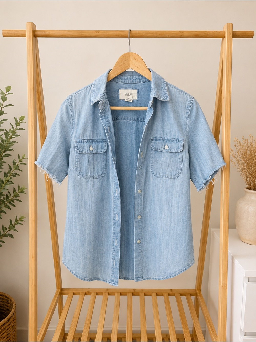 Light Wash Denim Short Sleeve Shirt